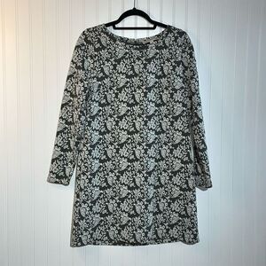 Loft Floral Dress Women’s Petites MP Gray And White Long Sleeve Cottage Core